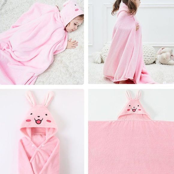 Pink Bunny Plush Kids Blanket Bath Robe Towel - Picture 4 of 7
